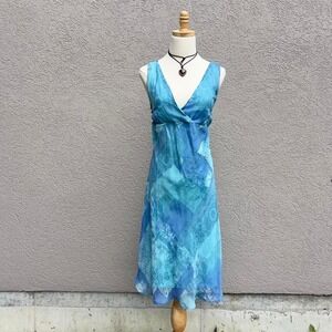 Vintage Y2K Blue Patchwork Style Fairy Midi Dress Size 12